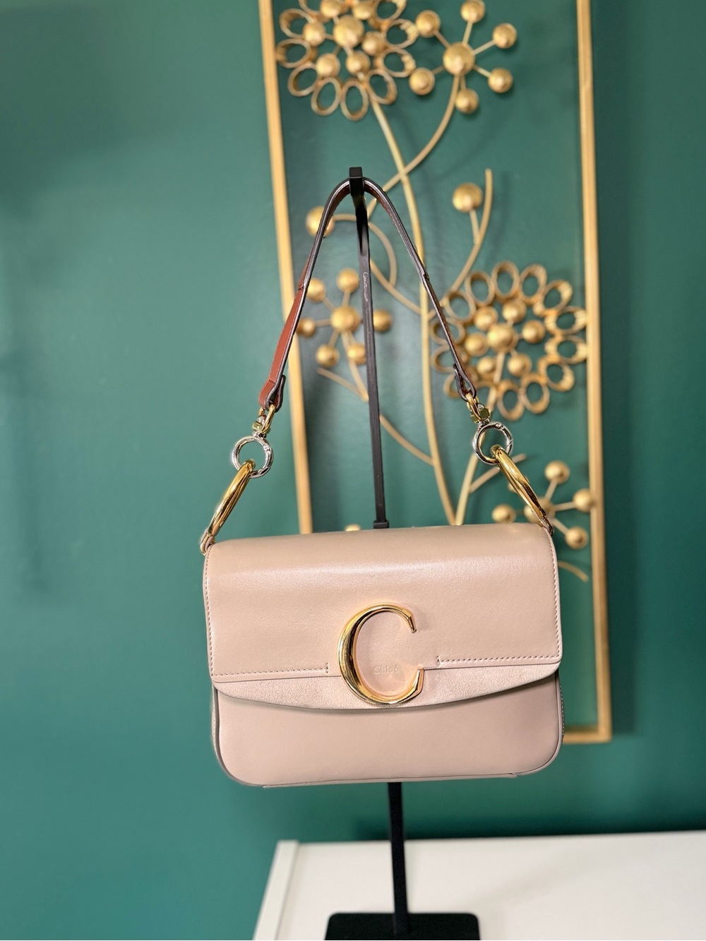 Chloé C 2-Way Beige Medium Leather Shoulder Bag